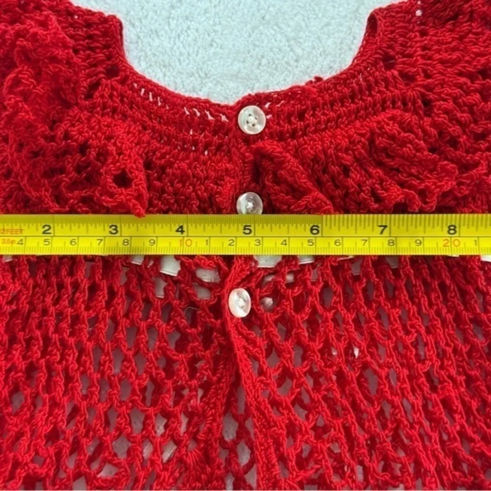 Handmade Red Crochet Baby Dress with Ribbon Bow Girls Kid Vintage Heirloom Style